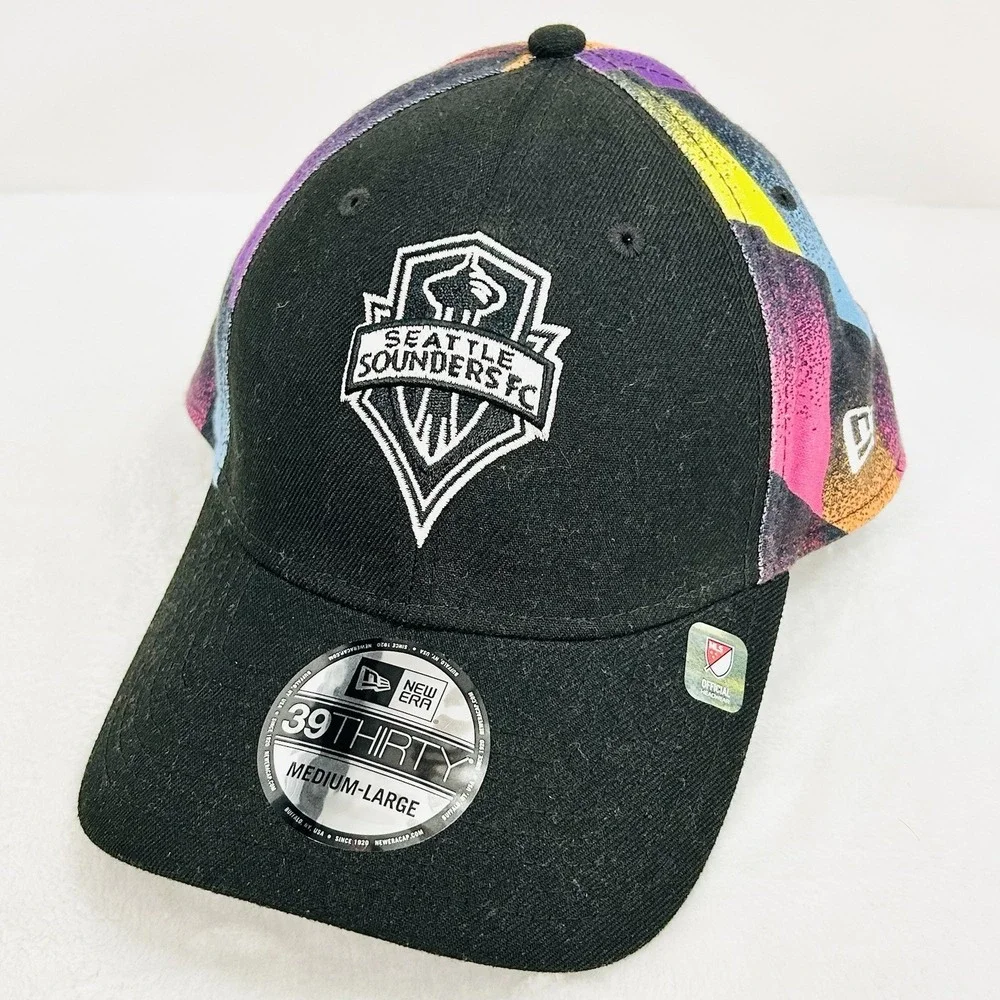 New Era Seattle Sounders FC Team Logo 39THIRTY Stretch Hat Cap M/L Black‎ MLS